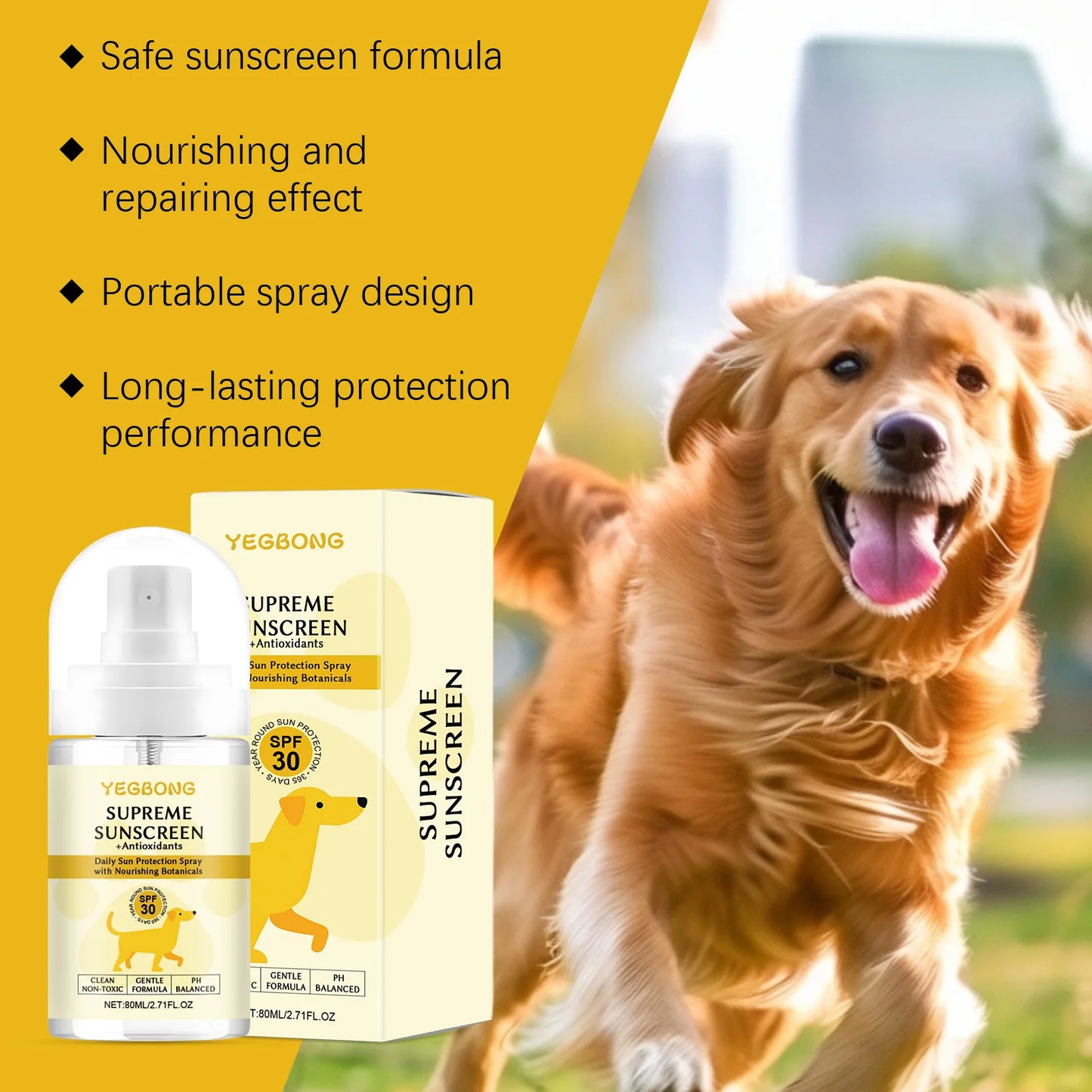 Dog Sunscreen Spray Enhance Skin Resistance Prevent UV Damage Waterproof Non-Irritating Gentle Formula Sunscreen Care Pet Spray